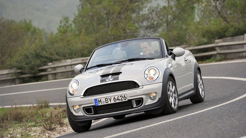 Silver Mini Cooper Convertible — Dynamic, Afternoon, Photograph, Driver