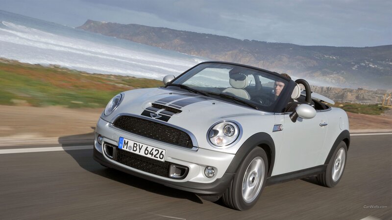 Silver Mini Cooper Convertible — Dynamic, Afternoon