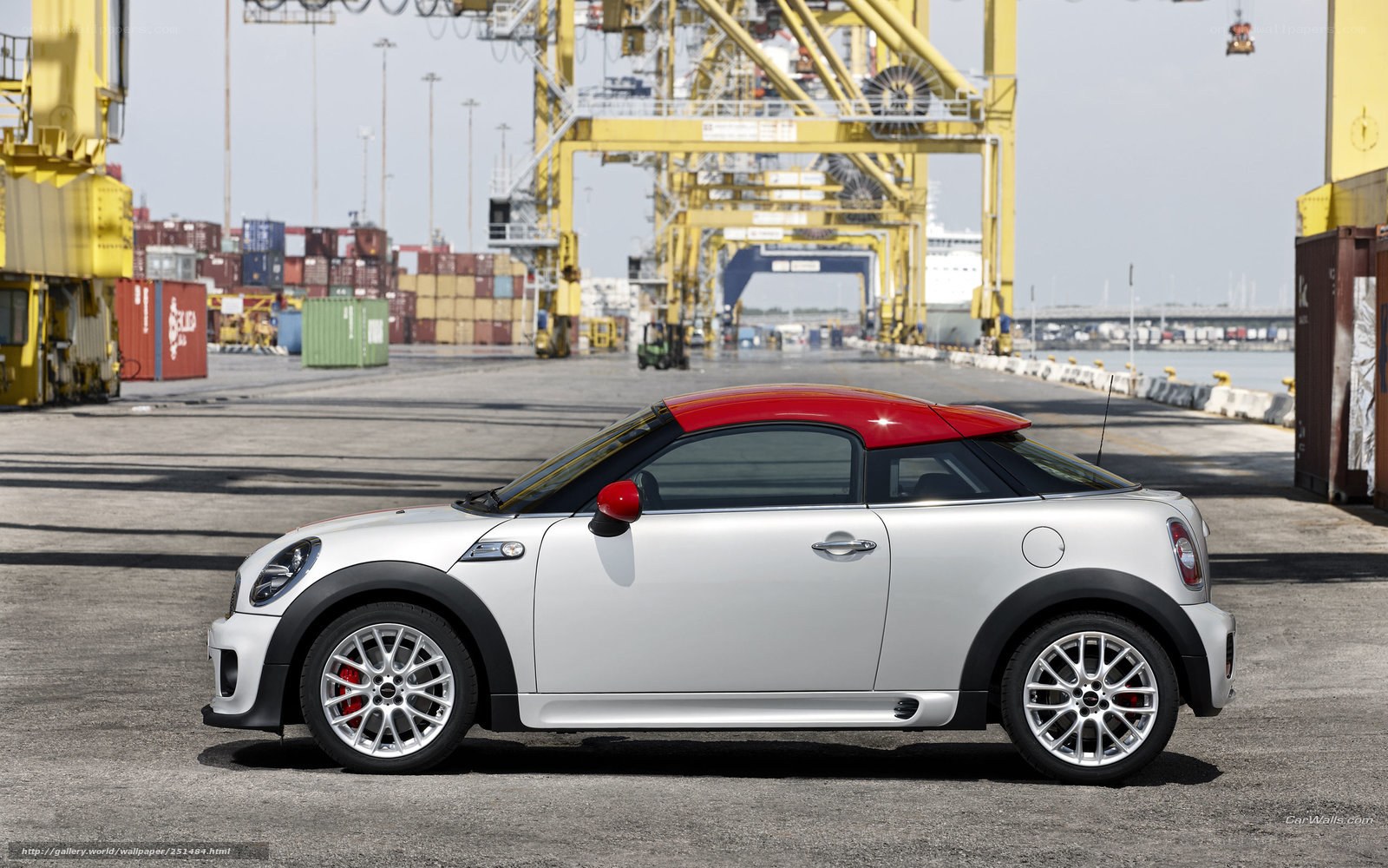 silver mini cooper in port