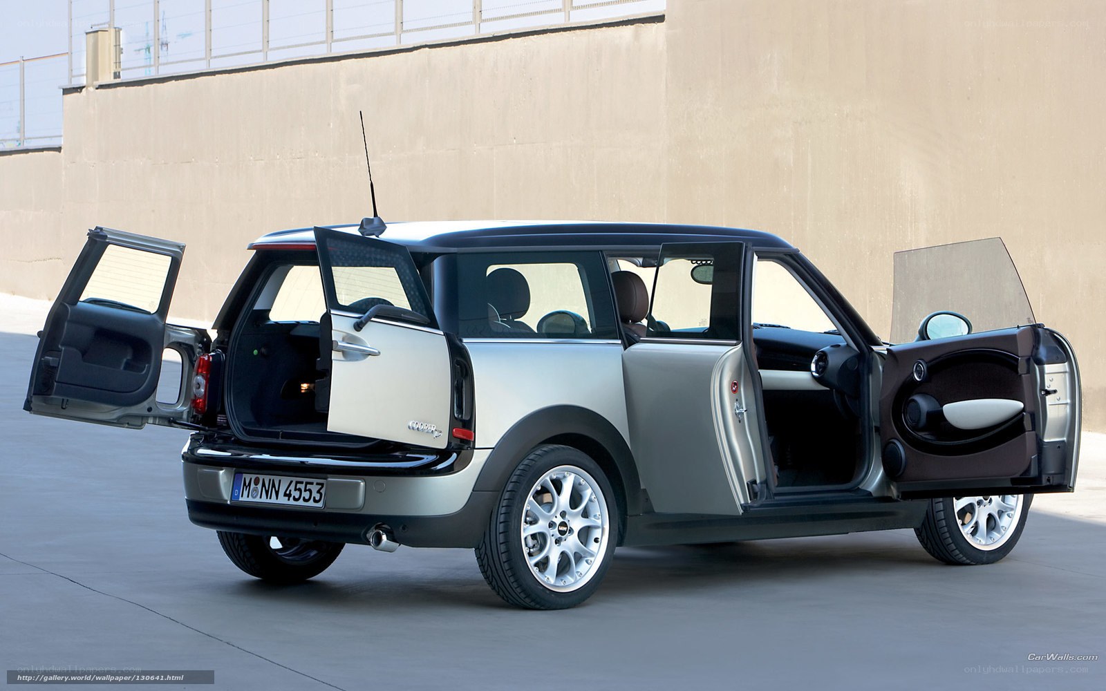 Silver Mini Cooper with doors open