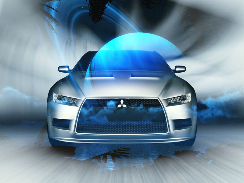 Silver Mitsubishi Car — Blue