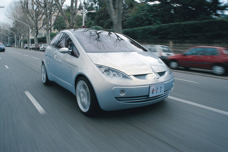 Silver Mitsubishi concept car on road