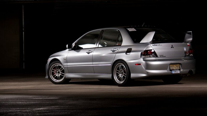 Silver Mitsubishi Lancer — Dramatic, Night, Photograph, Car