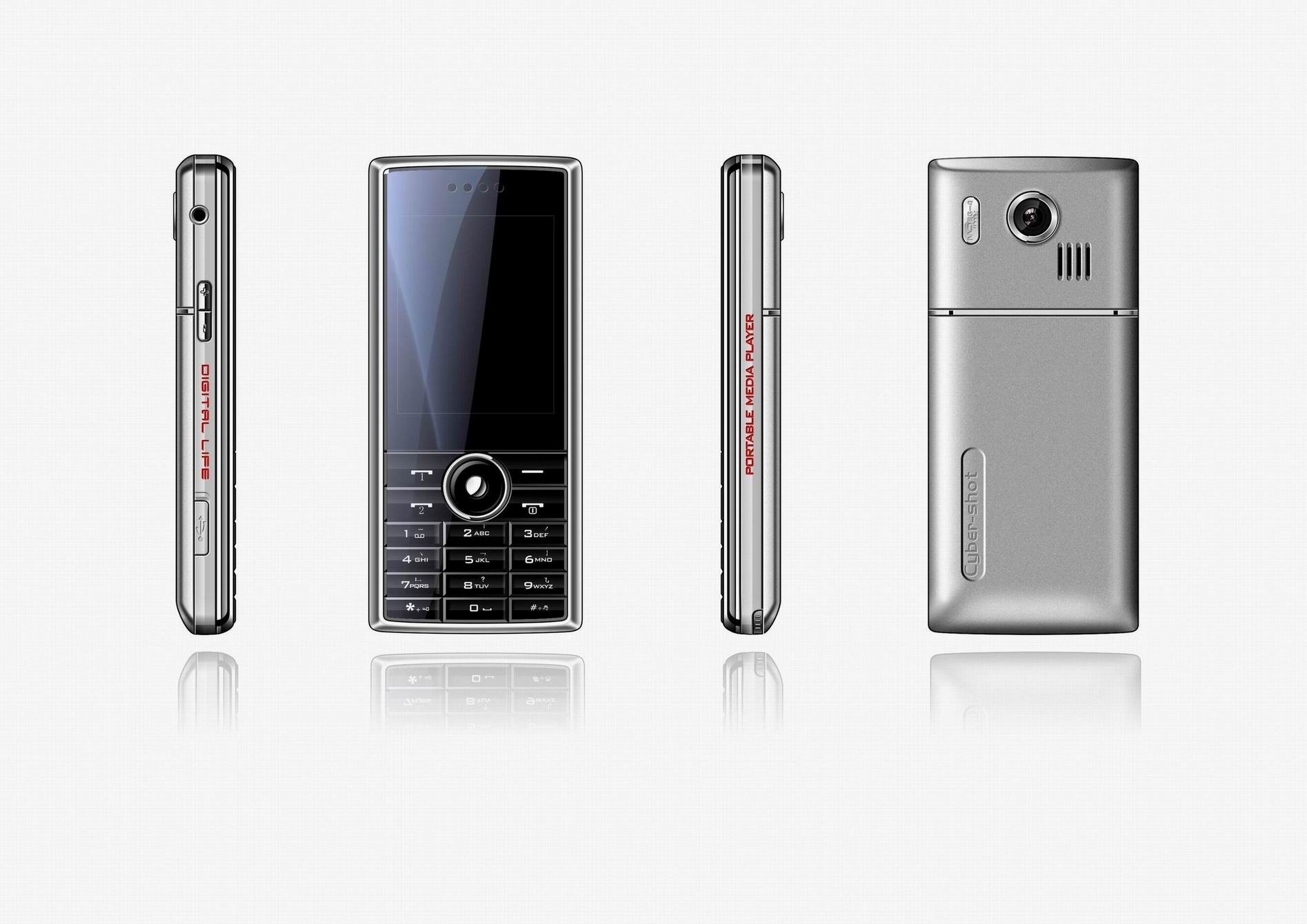 silver mobile phone with media player