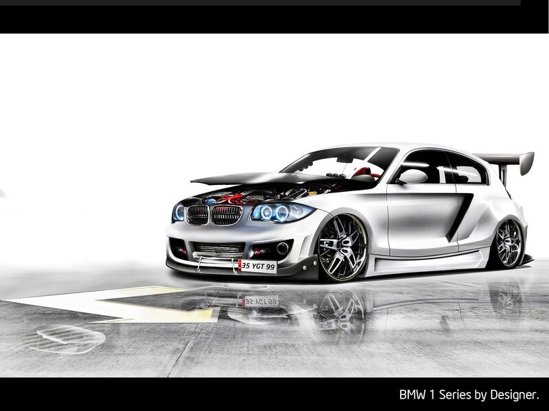 Silver Modified BMW Car — White, Dramatic