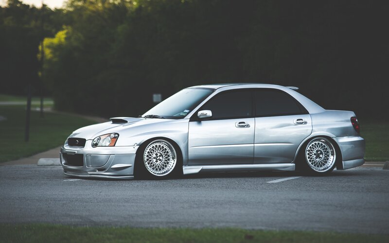 Silver Modified Sedan — Dramatic, Sunset
