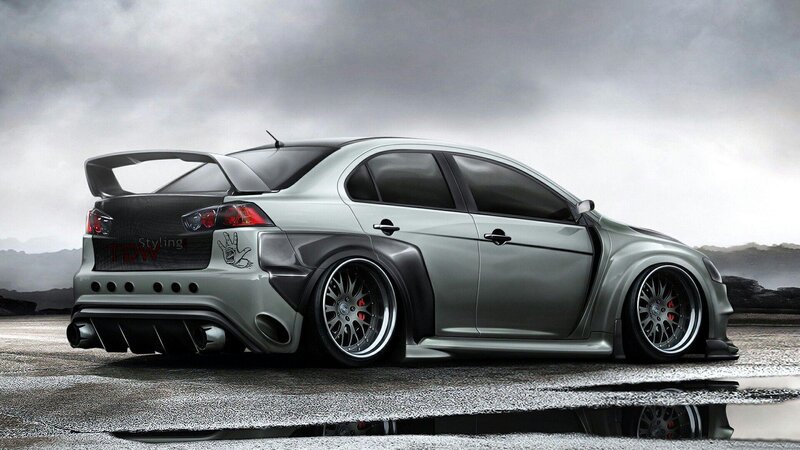 Silver Modified Sedan — Gray, Dramatic, Digital Art