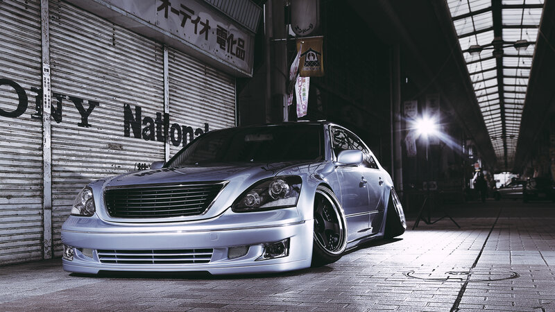 Silver Modified Sedan — Gray, Dramatic, Night
