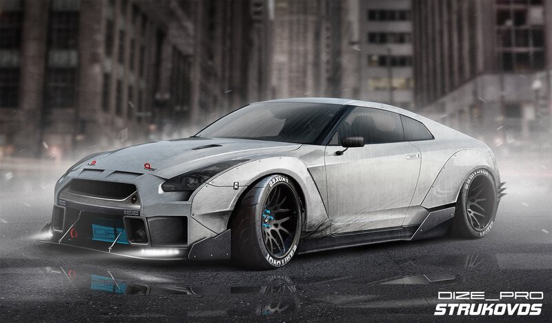 Silver Modified Sports Car — Gray, Dramatic, Digital Art