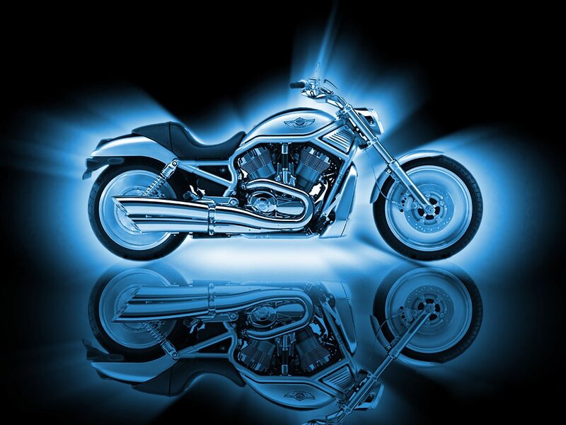 Silver Motorcycle — Blue, Dramatic, Digital Art
