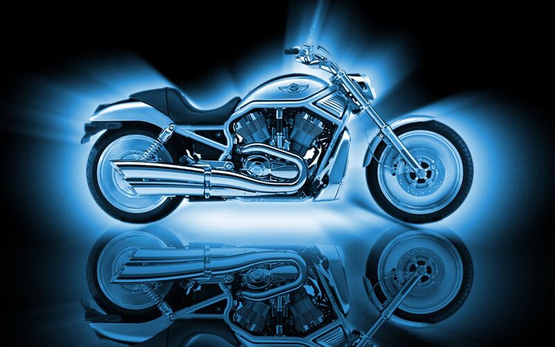 Silver Motorcycle — Blue, Dramatic