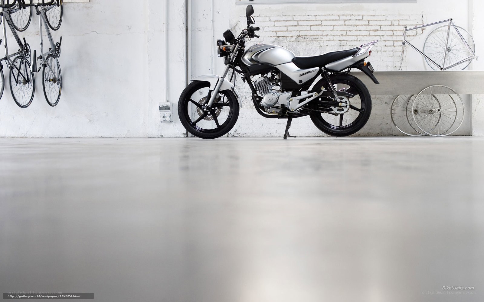 Silver motorcycle in garage