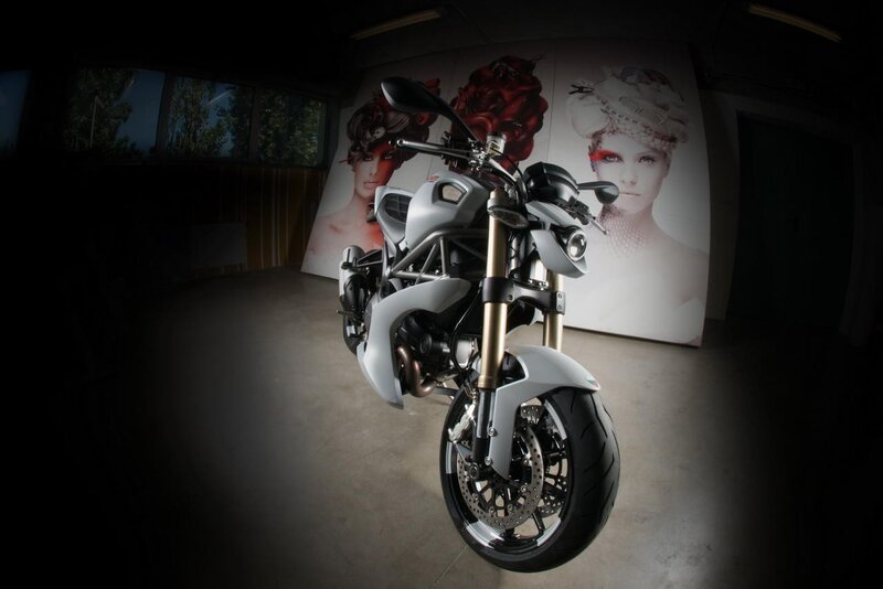Silver motorcycle in studio
