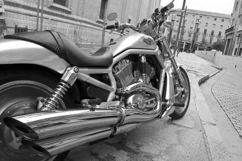 Silver Motorcycle on Street — Black