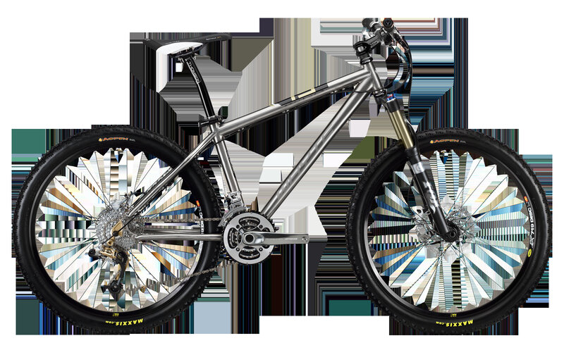 silver mountain bike with custom wheels