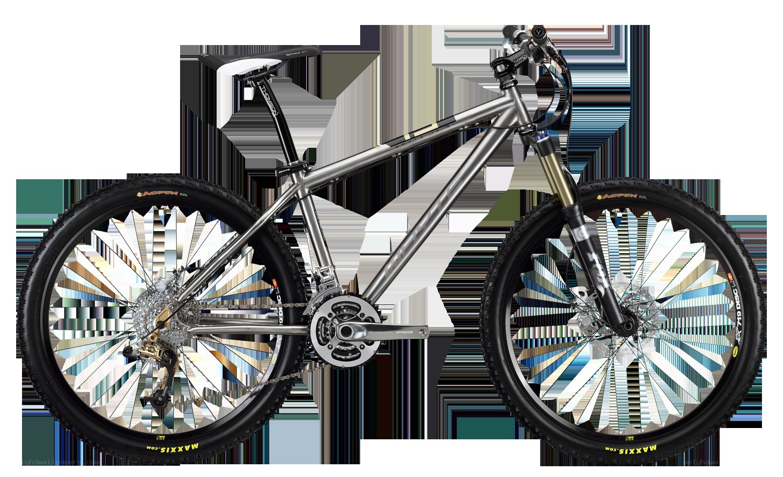 silver mountain bike with custom wheels