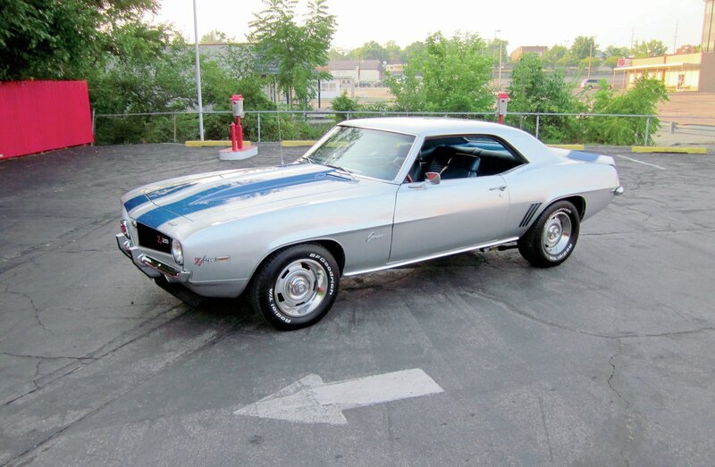 Silver Muscle Car — Calm, Afternoon, Photograph, Parking Lot, Trees