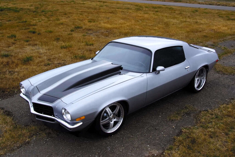 Silver Muscle Car — Calm, Afternoon, Photograph, Road, Grass, Black