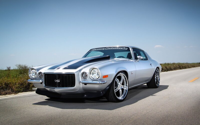 Silver Muscle Car — Dramatic, Afternoon, Photograph, Road