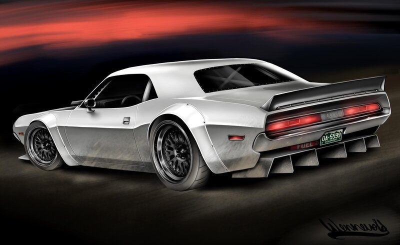 Silver Muscle Car — Dramatic, Night, Digital Art