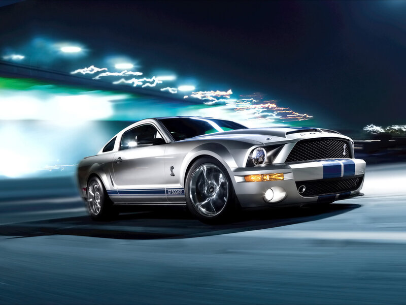 Silver Muscle Car — Dramatic, Night, Photograph, Stripes