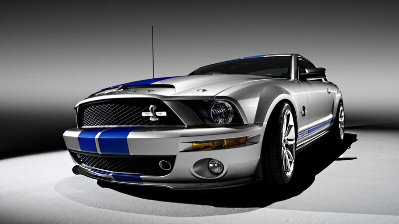 Silver Muscle Car — Dramatic, Photograph, Blue Stripes, Grille