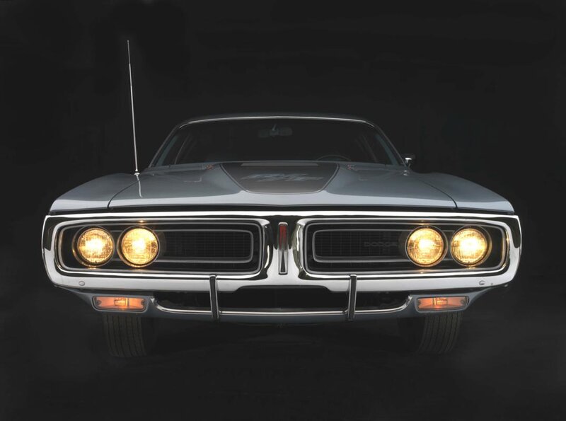 Silver Muscle Car — Dramatic, Photograph, Headlights