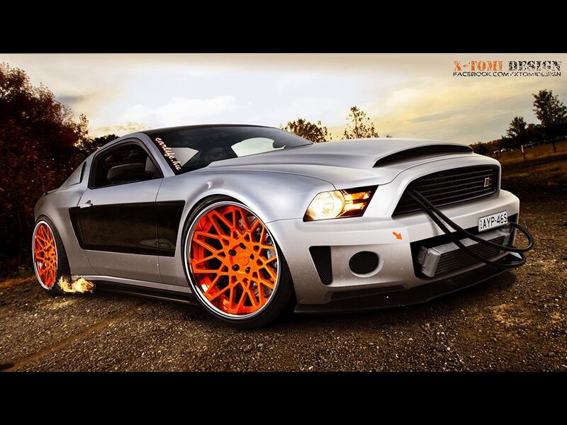 Silver Muscle Car — Dramatic, Sunset, Photograph, Orange Wheels