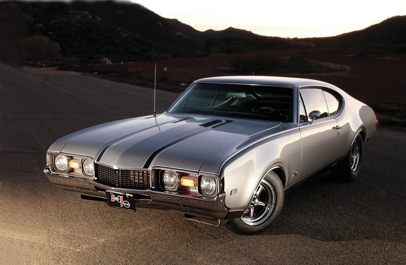 Silver Muscle Car — Dramatic, Sunset, Photograph, Road, Mountains