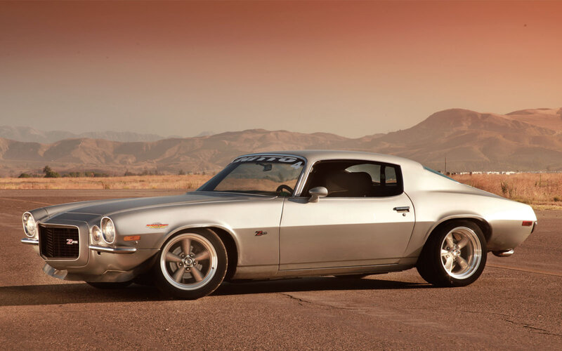 Silver Muscle Car — Dramatic, Sunset