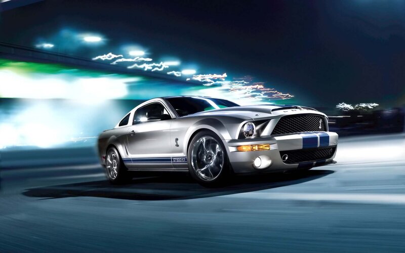 Silver Muscle Car — Dynamic, Night, Photograph