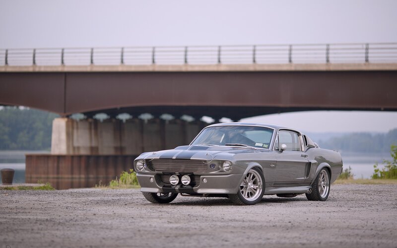 Silver Muscle Car — Gray, Dramatic, Afternoon, Photograph, Bridge, River