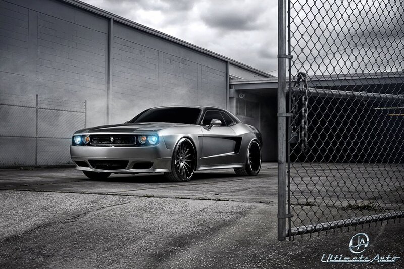 Silver Muscle Car — Gray, Dramatic, Afternoon, Photograph, Chain-link Fence