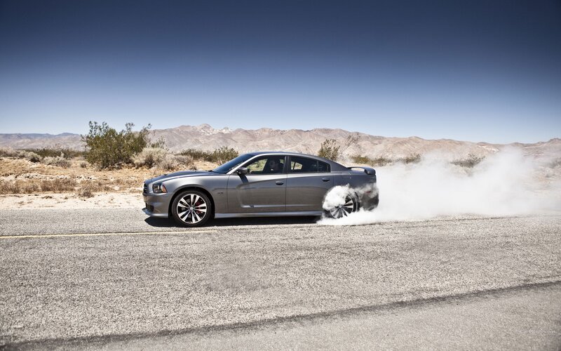 Silver Muscle Car — Gray, Dramatic, Afternoon, Photograph, Smoke, Desert, Mountains