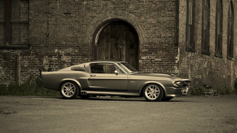 Silver Muscle Car — Gray, Dramatic, Photograph, Brick Building