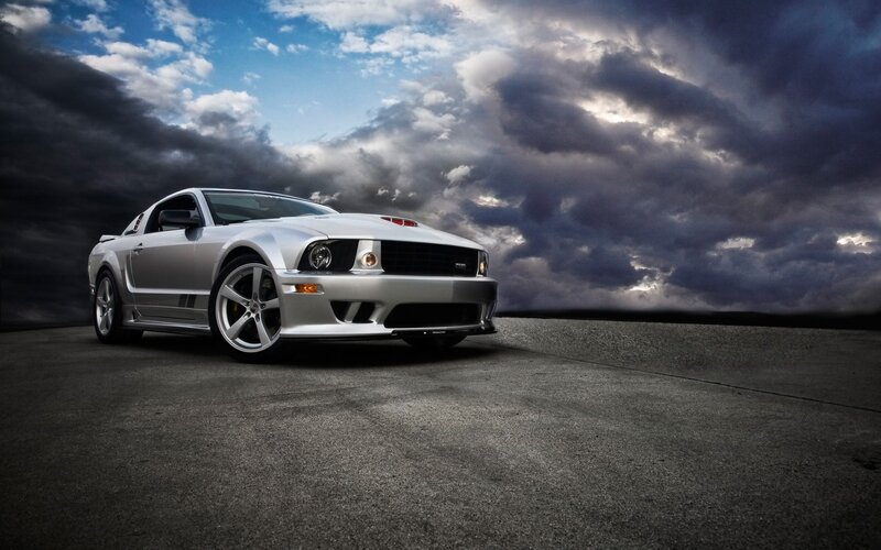 Silver Muscle Car — Gray, Dramatic, Photograph, Clouds