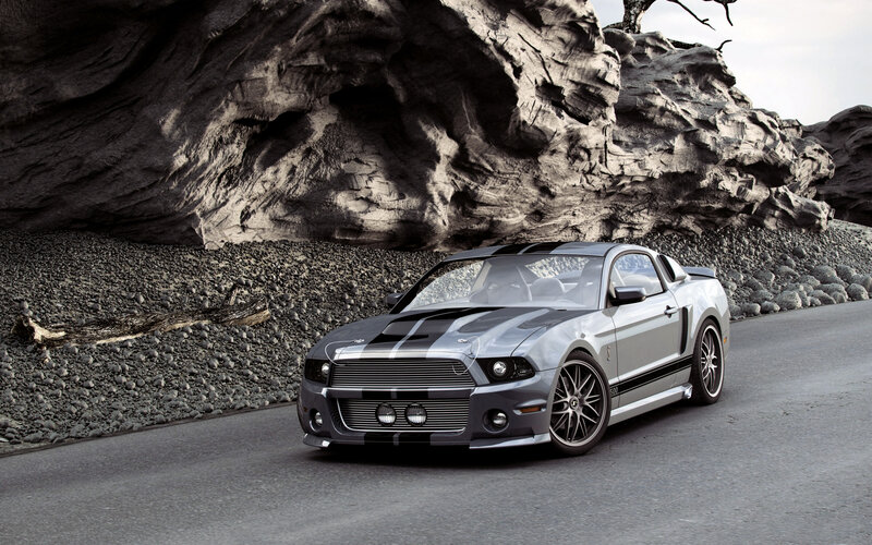 Silver Muscle Car — Gray, Dramatic, Photograph, Road, Rock Formation