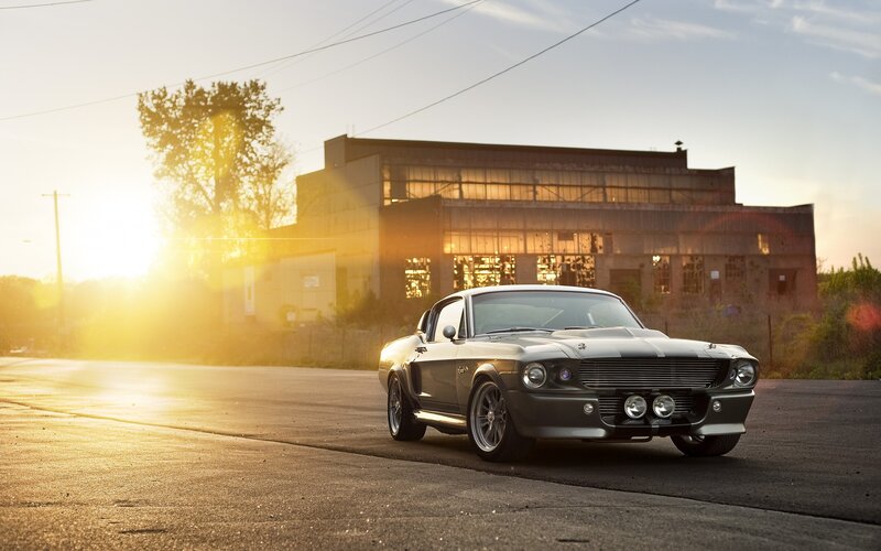Silver Muscle Car — Gray, Dramatic, Sunset, Photograph, Building, Sunlight