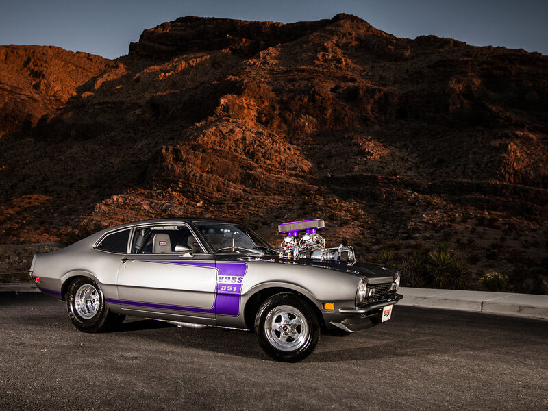 Silver Muscle Car — Gray, Dramatic, Sunset, Photograph, Mountain