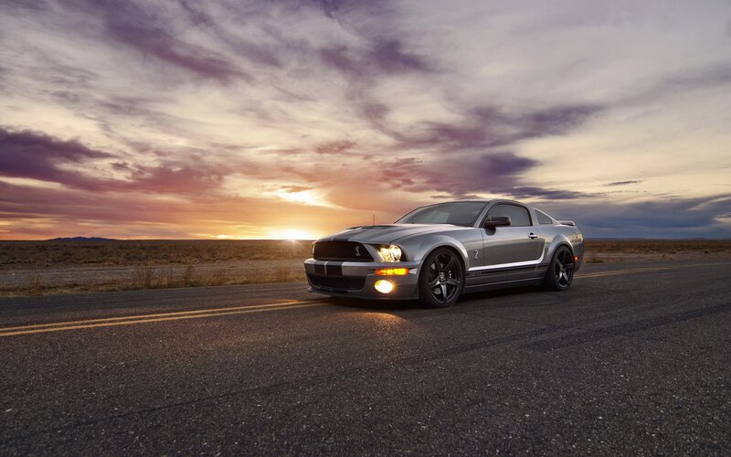 Silver Muscle Car — Gray, Dramatic, Sunset, Photograph, Road