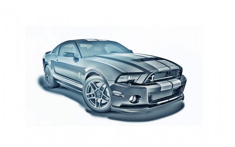Silver Muscle Car — Gray, Neutral, Illustration