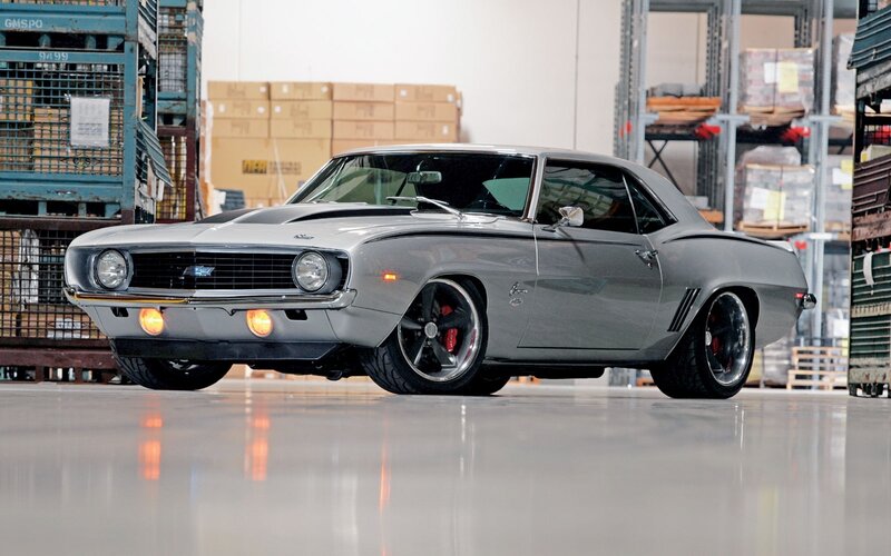 Silver Muscle Car — Gray, Neutral, Photograph, Warehouse, Shelving
