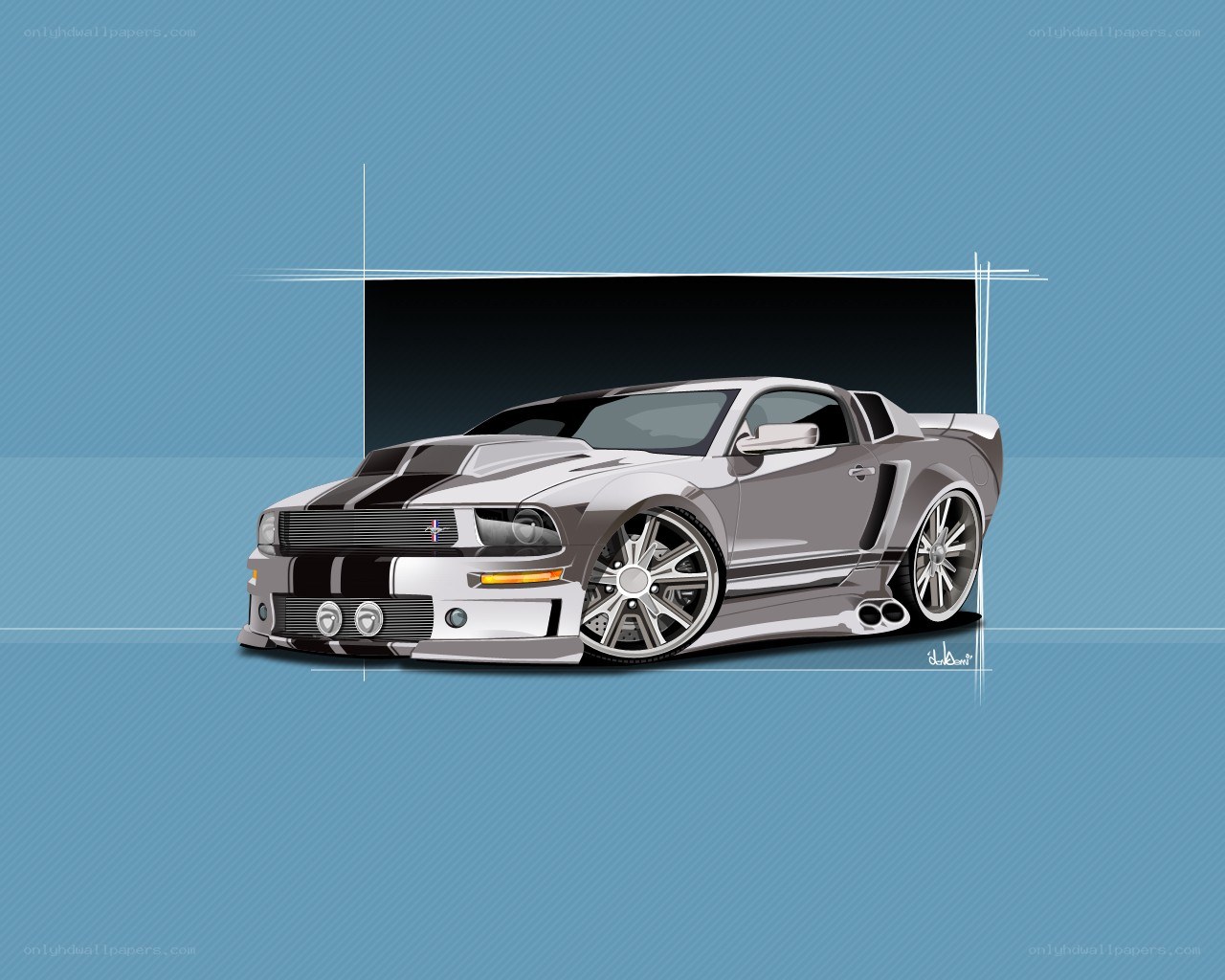 silver muscle car illustration
