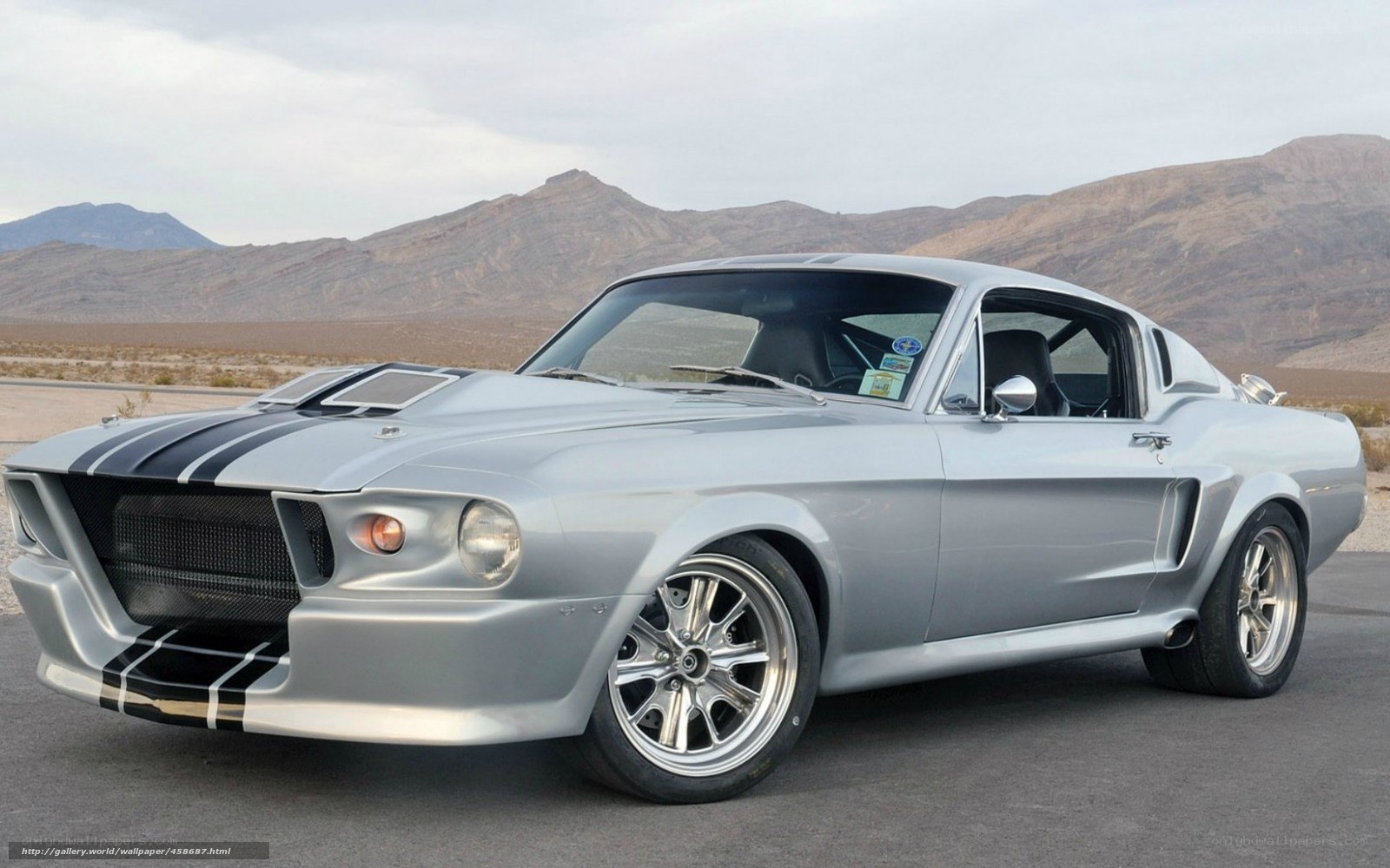silver muscle car in desert