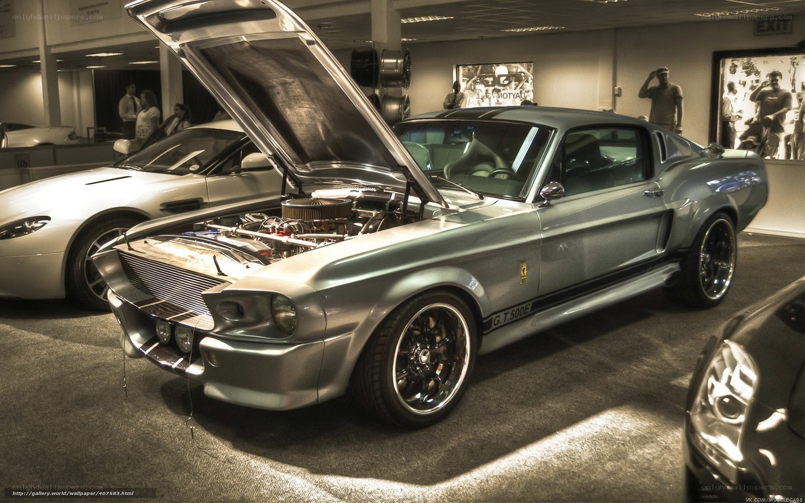 Silver muscle car on display