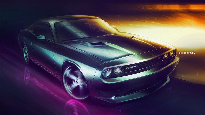 Silver Muscle Car — Purple