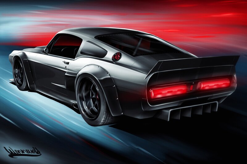 Silver Muscle Car — Red