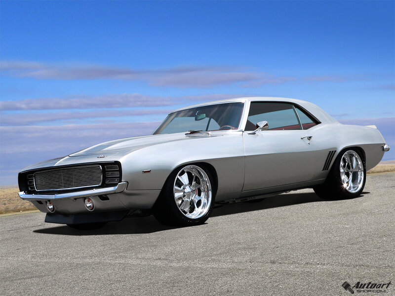 Silver Muscle Car — Serene, Afternoon, Photograph, Road, Sky, Blue, Gray