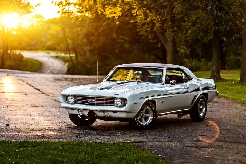 Silver Muscle Car — White
