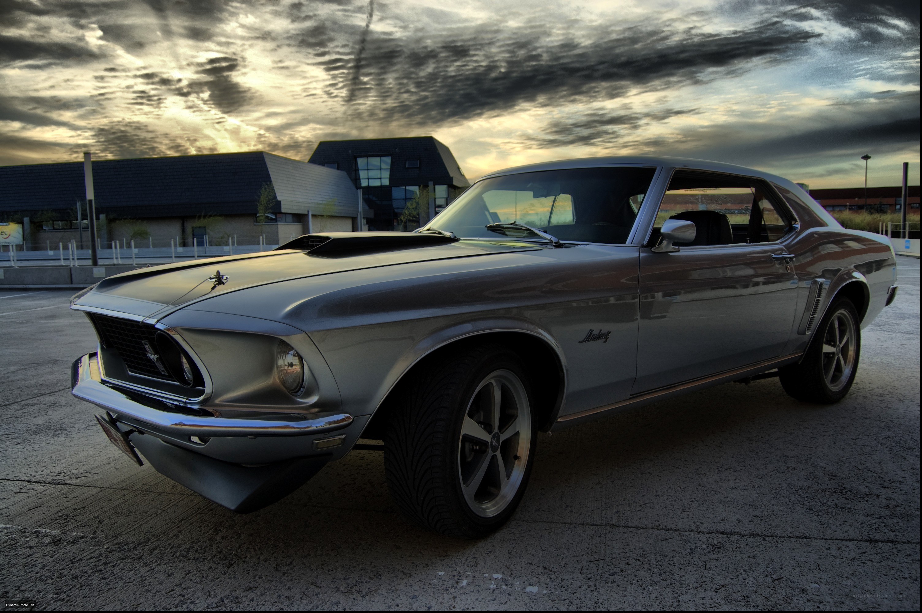 Silver Mustang at sunset